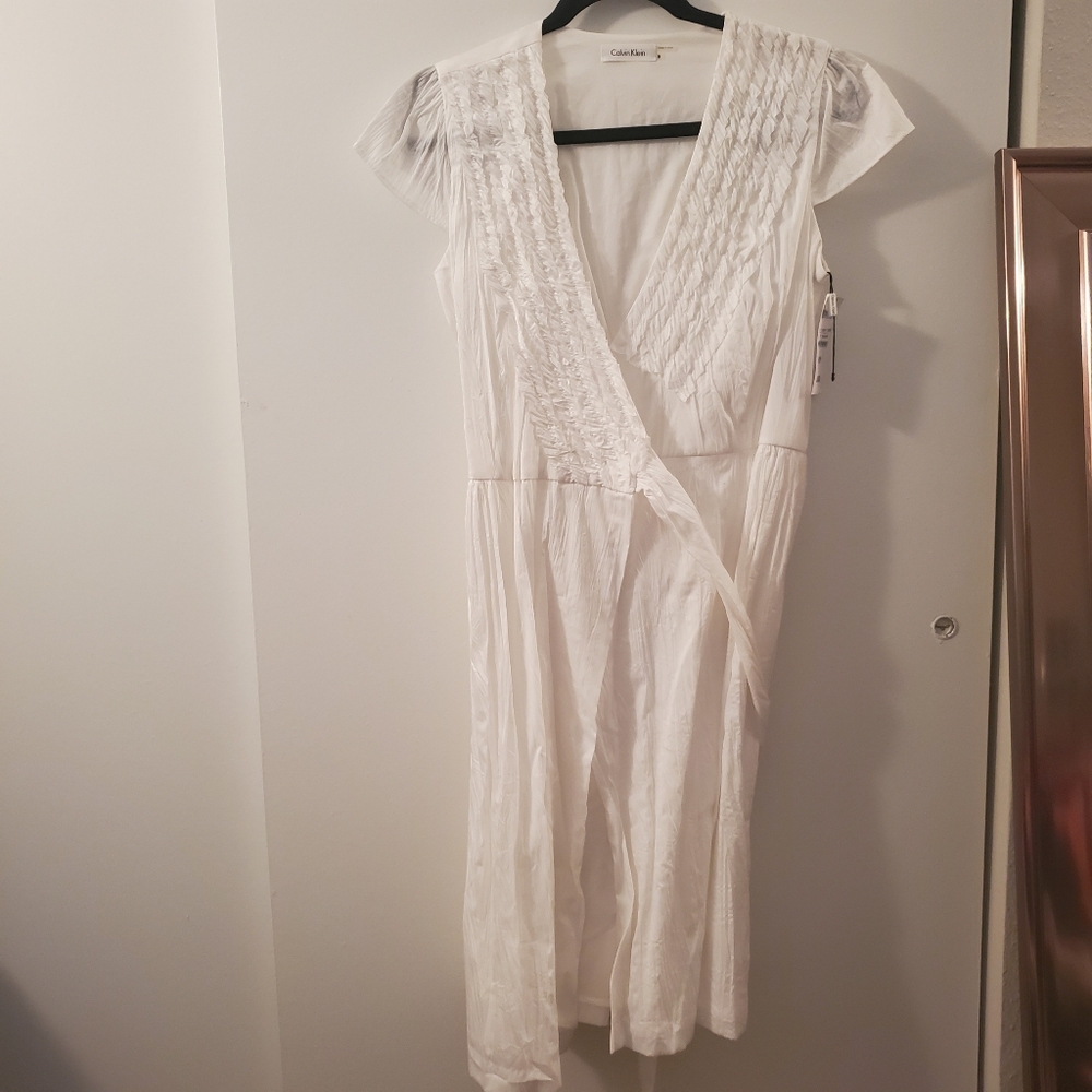Calvin Klein | White Ruffled Wrap Dress